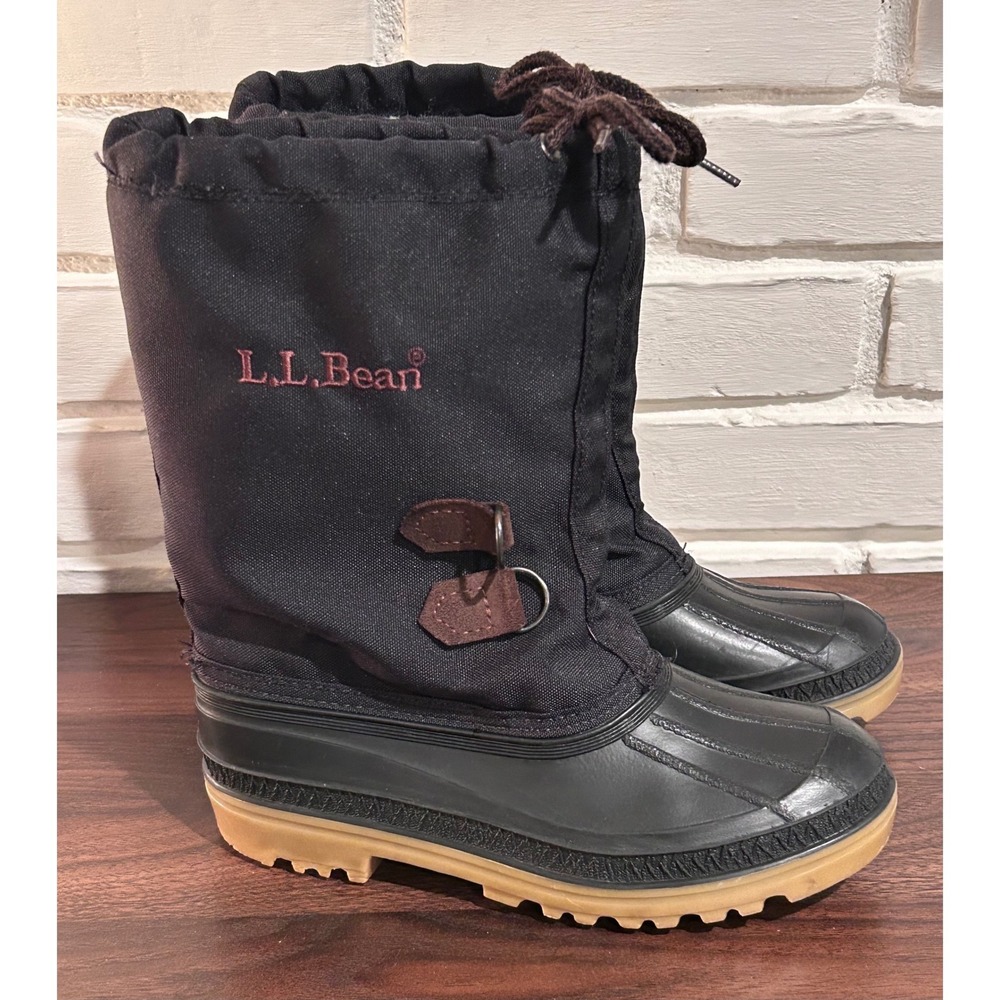 LL Bean Kids Winter Snow Boots Black Insulated Size 3 Gorpcore Bean Boot Vintage